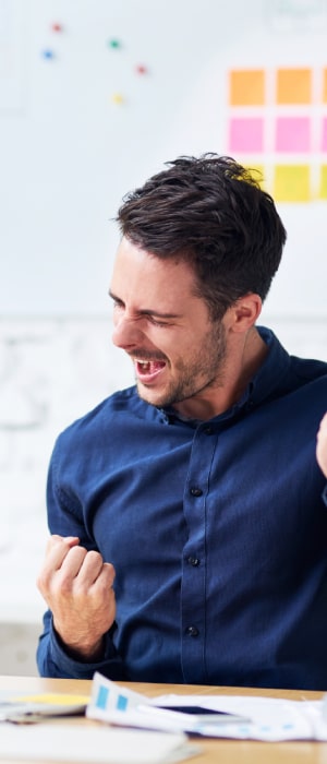 Merchant Services Affiliate Program for Existing Sales Agents by Total Merchant Services featuring excited business man.